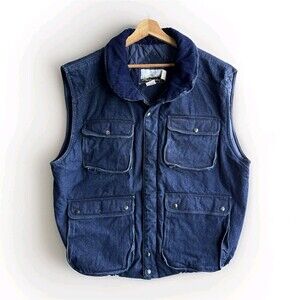 VTG 70s Fieldmaster Men's XLT Heavy Denim Quilt Lined Cargo Puffer Vest Thick